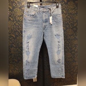 NEW Levi's High Rise, Button Fly, Cropped, 501 Embroidered Denim Jeans